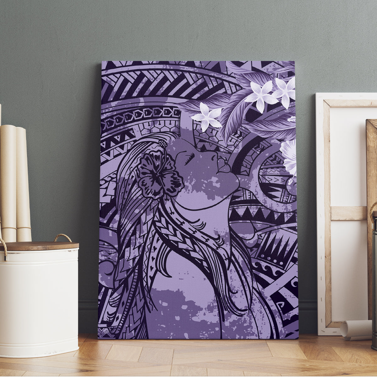 Pacific Beauty Girl Canvas Wall Art Violet Polyneisan Tribal Vintage Motif LT9 - Polynesian Pride