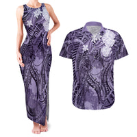 Pacific Beauty Girl Couples Matching Tank Maxi Dress and Hawaiian Shirt Violet Polyneisan Tribal Vintage Motif