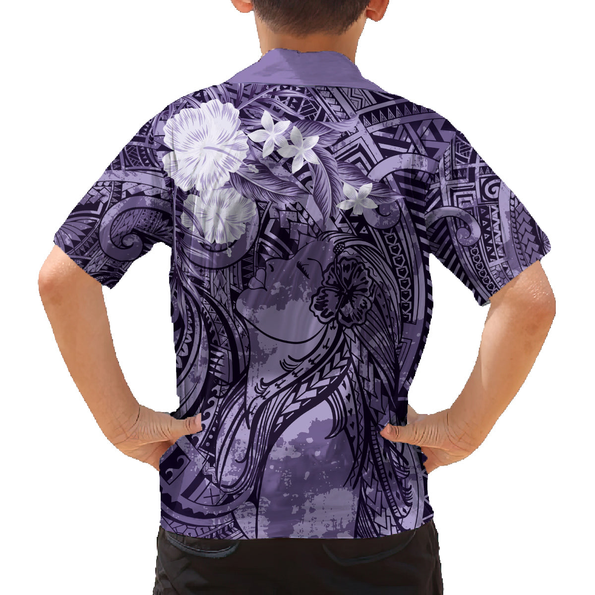Pacific Beauty Girl Family Matching Summer Maxi Dress and Hawaiian Shirt Violet Polyneisan Tribal Vintage Motif