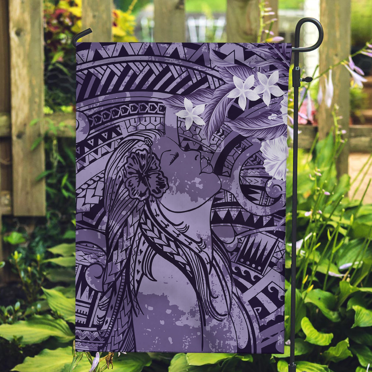 Pacific Beauty Girl Garden Flag Violet Polyneisan Tribal Vintage Motif LT9 Garden Flag Violet - Polynesian Pride