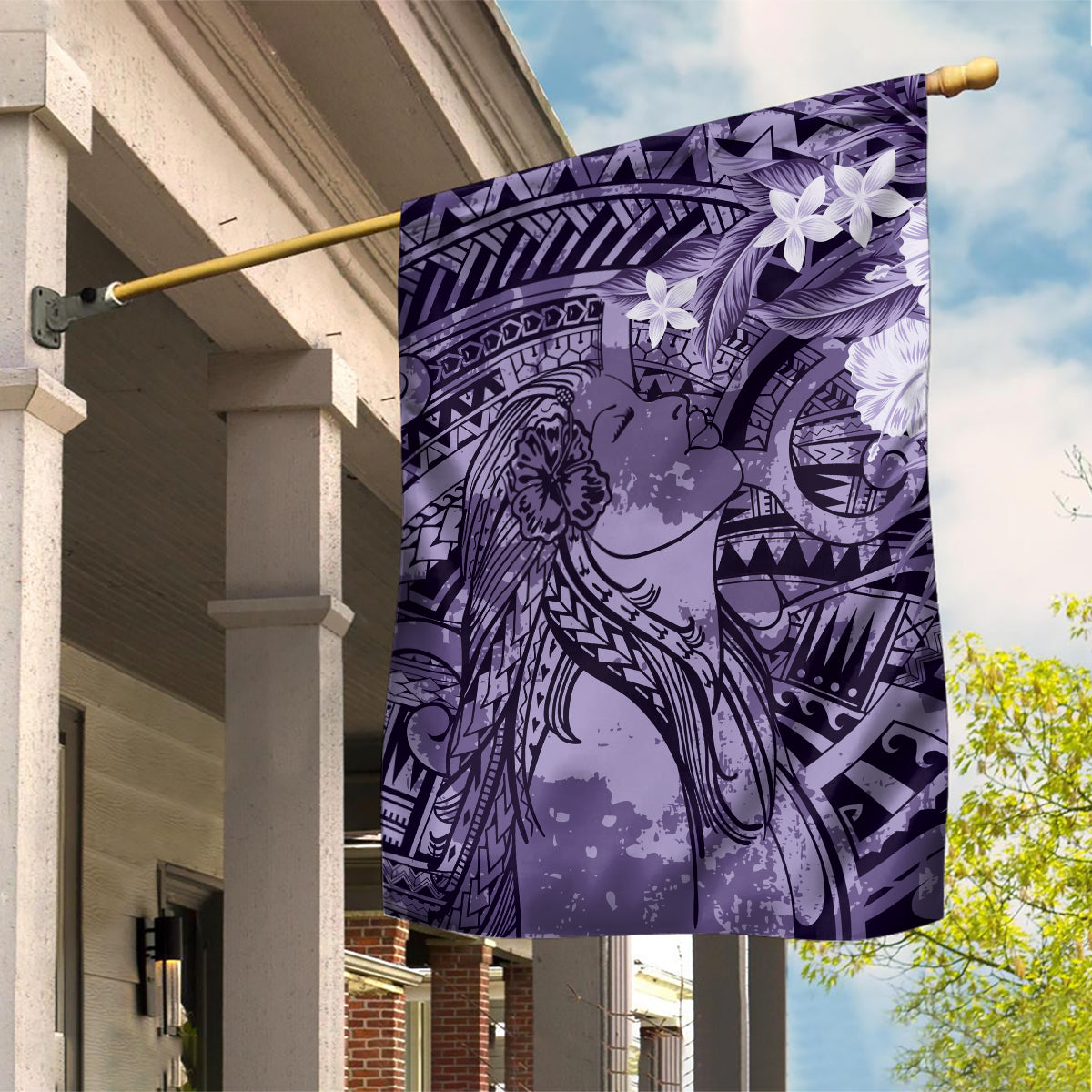 Pacific Beauty Girl Garden Flag Violet Polyneisan Tribal Vintage Motif LT9 House Flag Violet - Polynesian Pride