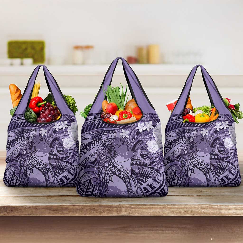 Pacific Beauty Girl Grocery Bag Violet Polyneisan Tribal Vintage Motif LT9 3-pack One Size Violet - Polynesian Pride