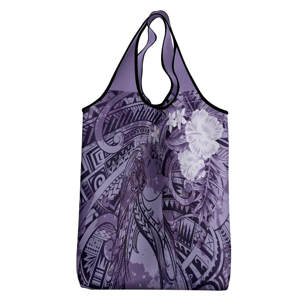 Pacific Beauty Girl Grocery Bag Violet Polyneisan Tribal Vintage Motif LT9 - Polynesian Pride