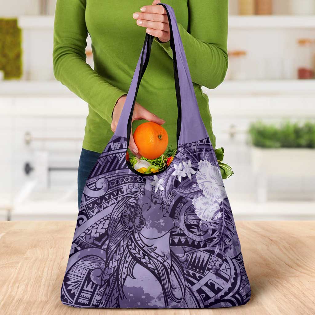 Pacific Beauty Girl Grocery Bag Violet Polyneisan Tribal Vintage Motif LT9 - Polynesian Pride