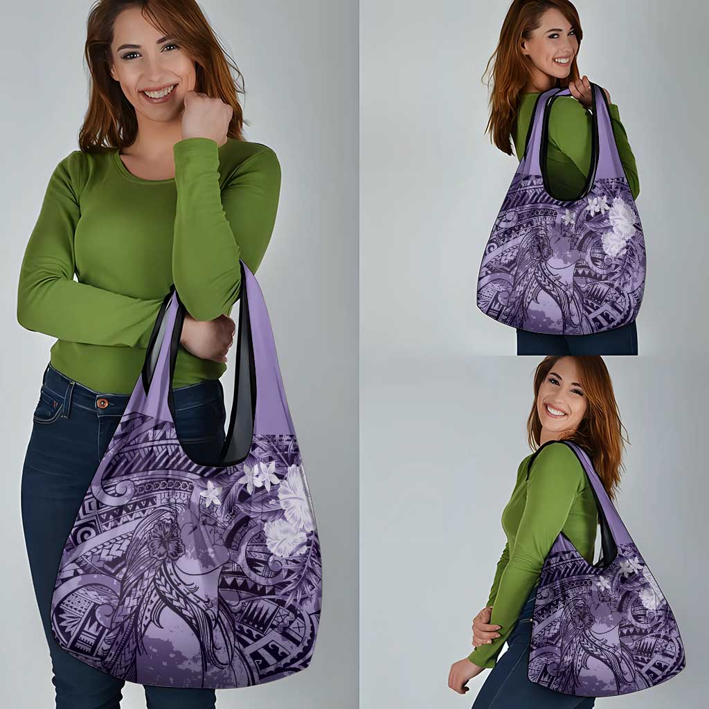 Pacific Beauty Girl Grocery Bag Violet Polyneisan Tribal Vintage Motif LT9 - Polynesian Pride