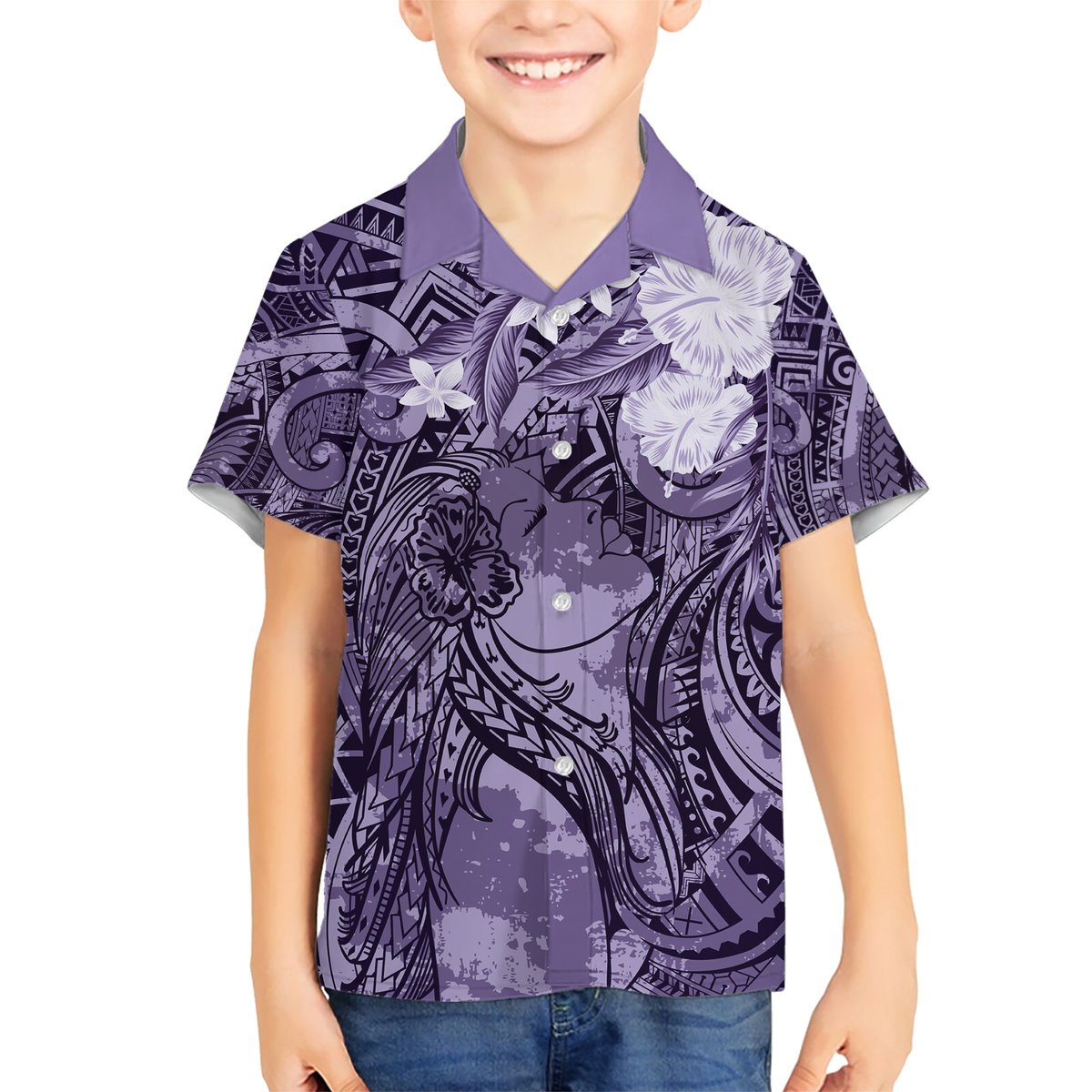 Pacific Beauty Girl Hawaiian Shirt Violet Polyneisan Tribal Vintage Motif