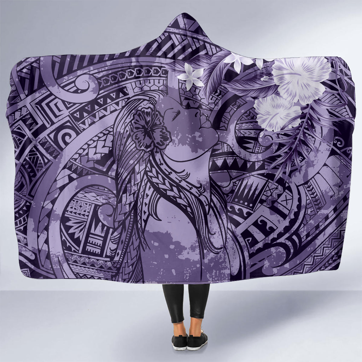Pacific Beauty Girl Hooded Blanket Violet Polyneisan Tribal Vintage Motif LT9 - Polynesian Pride