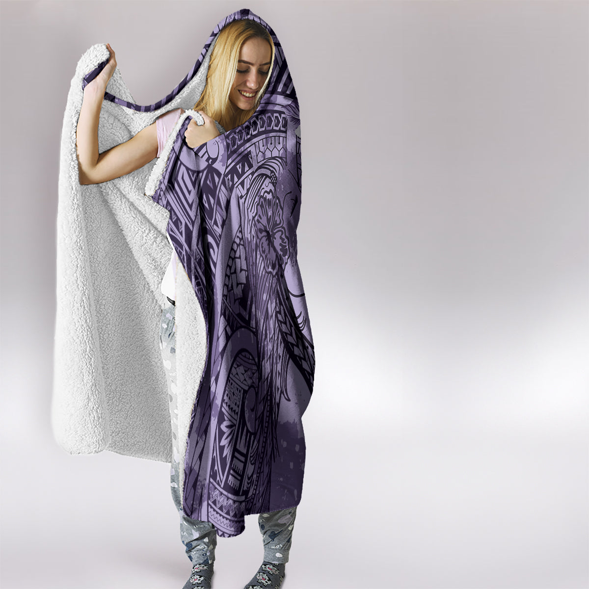 Pacific Beauty Girl Hooded Blanket Violet Polyneisan Tribal Vintage Motif LT9 - Polynesian Pride