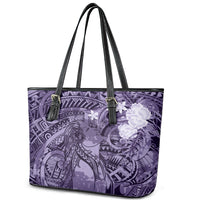 Pacific Beauty Girl Leather Tote Bag Violet Polyneisan Tribal Vintage Motif LT9 - Polynesian Pride
