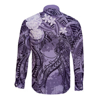 Pacific Beauty Girl Long Sleeve Button Shirt Violet Polyneisan Tribal Vintage Motif