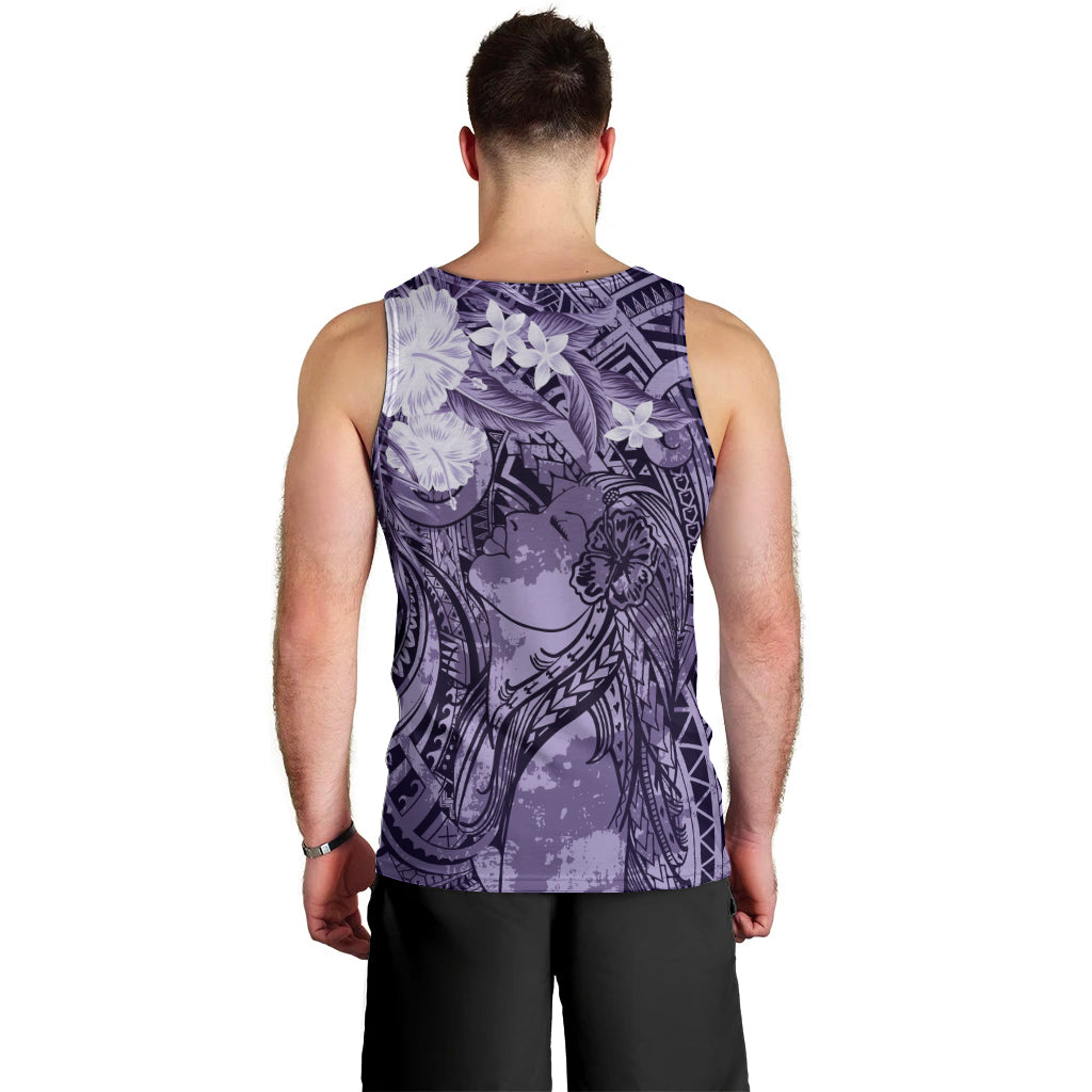 Pacific Beauty Girl Men Tank Top Violet Polyneisan Tribal Vintage Motif LT9 - Polynesian Pride