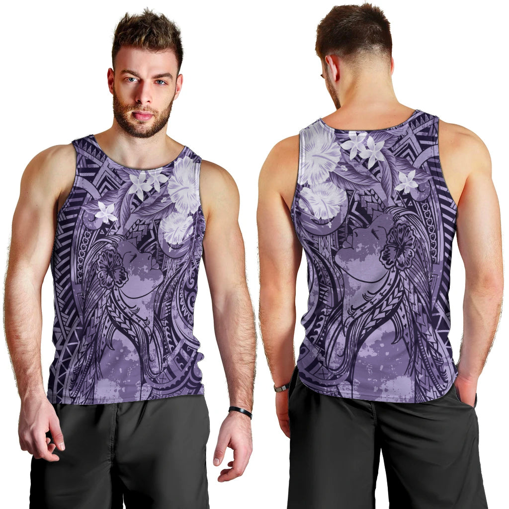 Pacific Beauty Girl Men Tank Top Violet Polyneisan Tribal Vintage Motif LT9 - Polynesian Pride