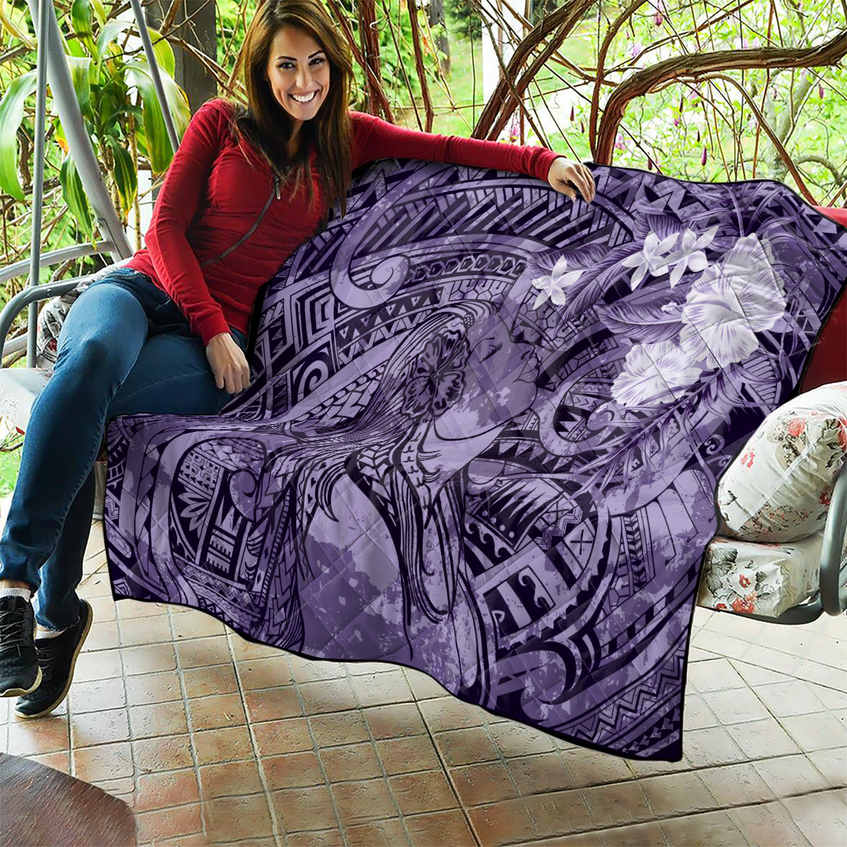 Pacific Beauty Girl Quilt Violet Polyneisan Tribal Vintage Motif