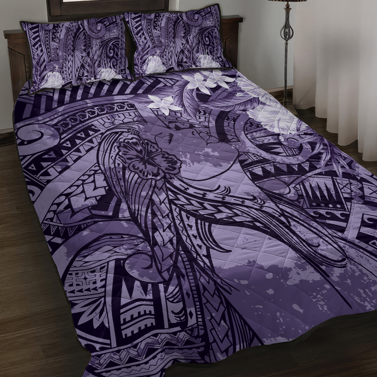 Pacific Beauty Girl Quilt Bed Set Violet Polyneisan Tribal Vintage Motif LT9 Violet - Polynesian Pride