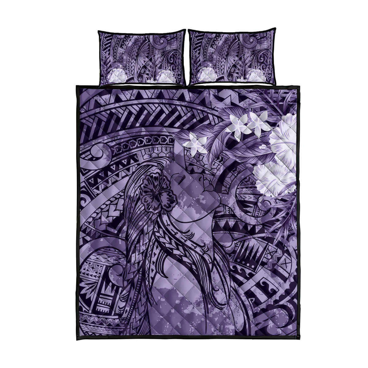 Pacific Beauty Girl Quilt Bed Set Violet Polyneisan Tribal Vintage Motif LT9 - Polynesian Pride