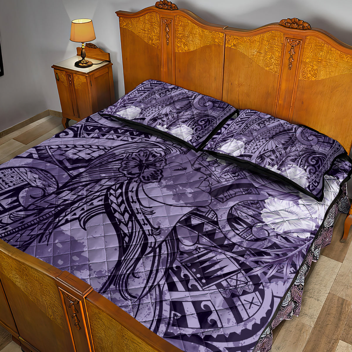 Pacific Beauty Girl Quilt Bed Set Violet Polyneisan Tribal Vintage Motif LT9 - Polynesian Pride