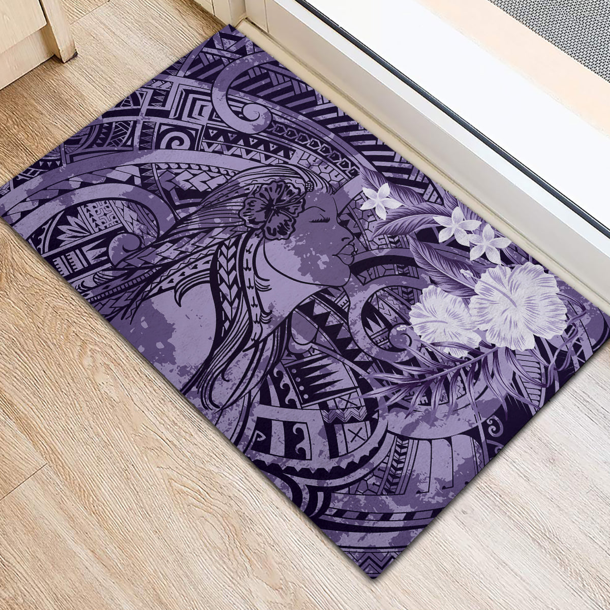 Pacific Beauty Girl Rubber Doormat Violet Polyneisan Tribal Vintage Motif LT9 - Polynesian Pride