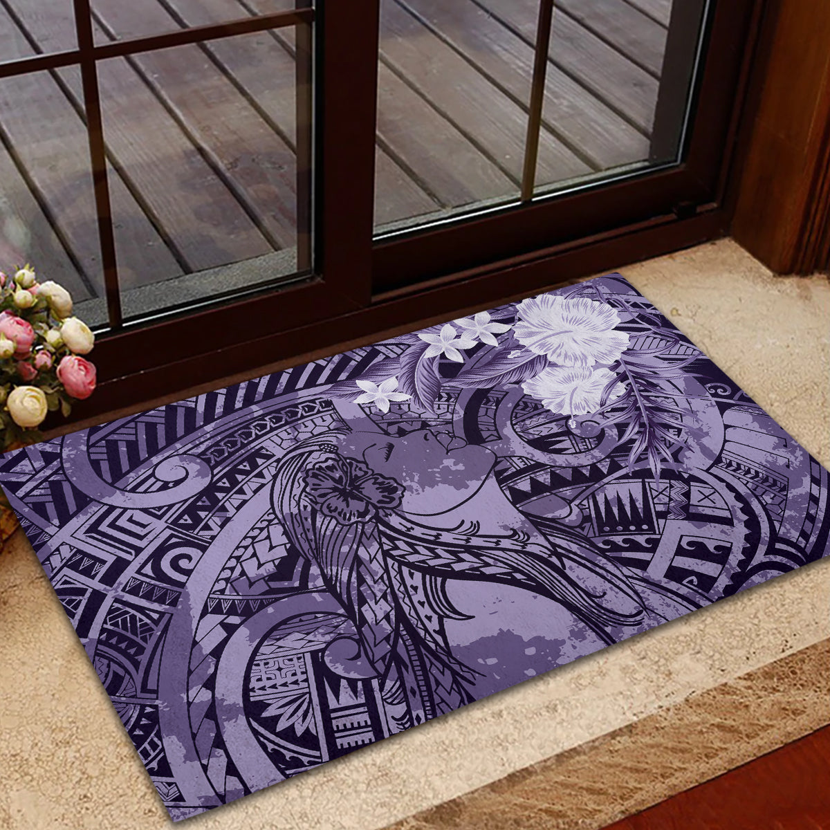 Pacific Beauty Girl Rubber Doormat Violet Polyneisan Tribal Vintage Motif LT9 - Polynesian Pride