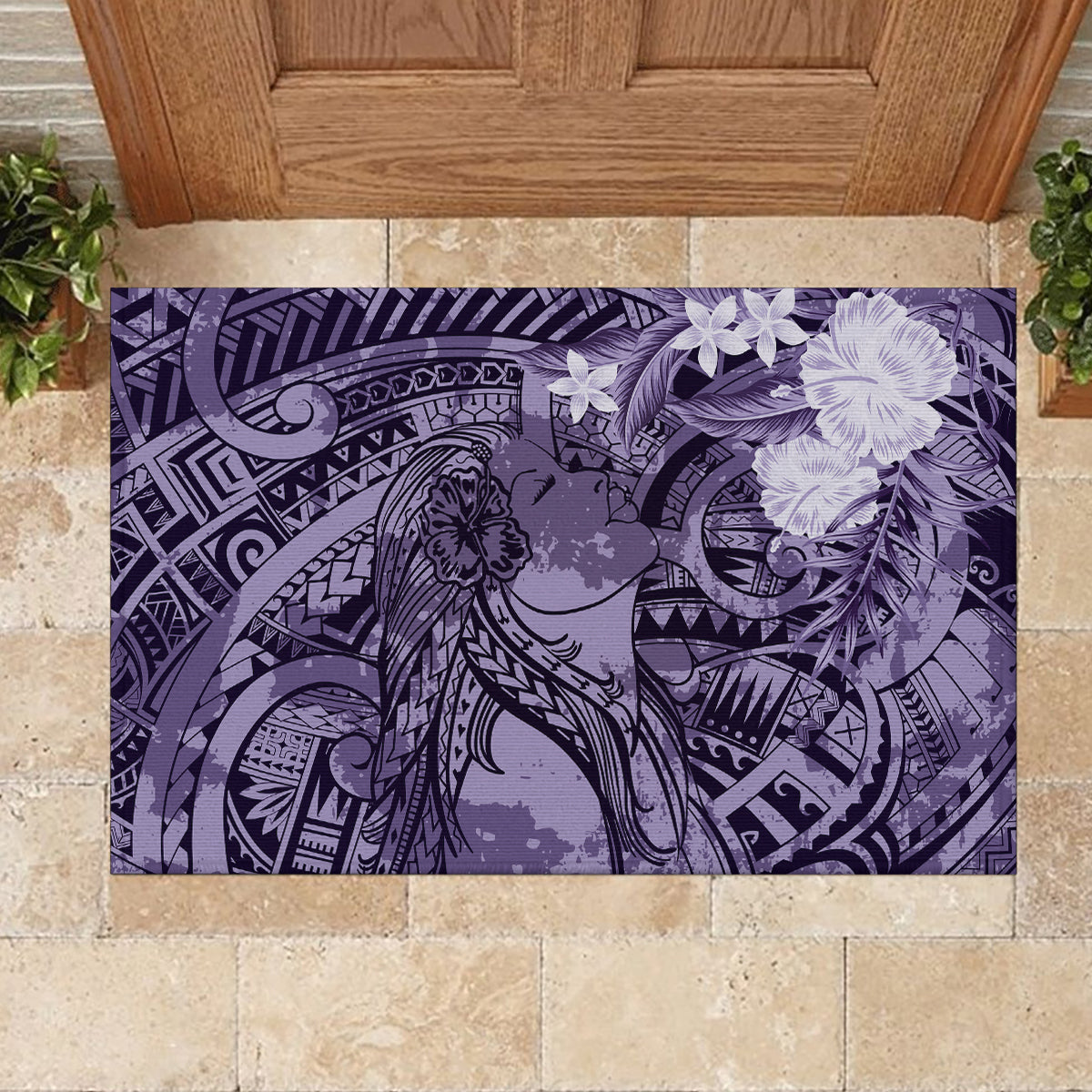 Pacific Beauty Girl Rubber Doormat Violet Polyneisan Tribal Vintage Motif LT9 - Polynesian Pride