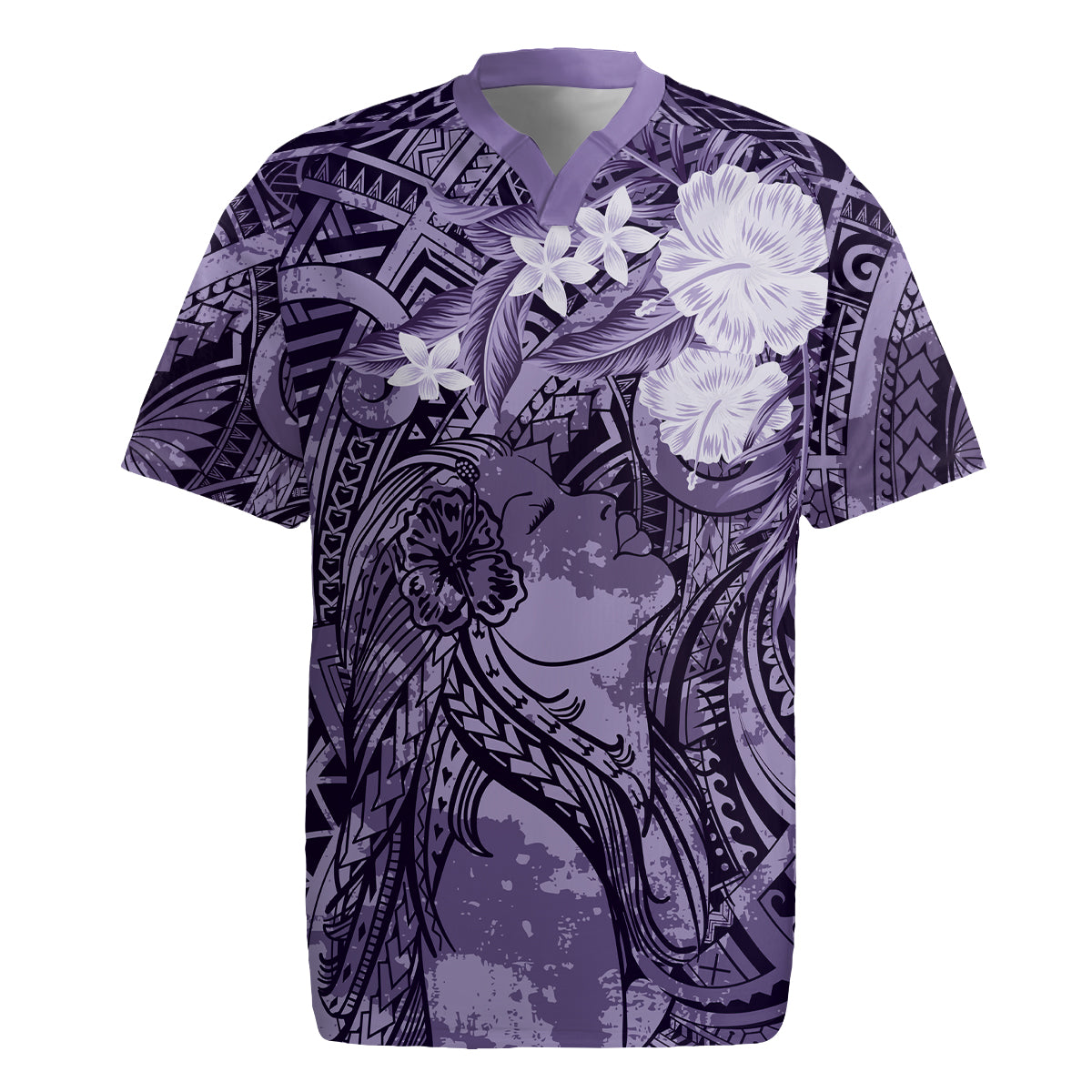 Pacific Beauty Girl Rugby Jersey Violet Polyneisan Tribal Vintage Motif