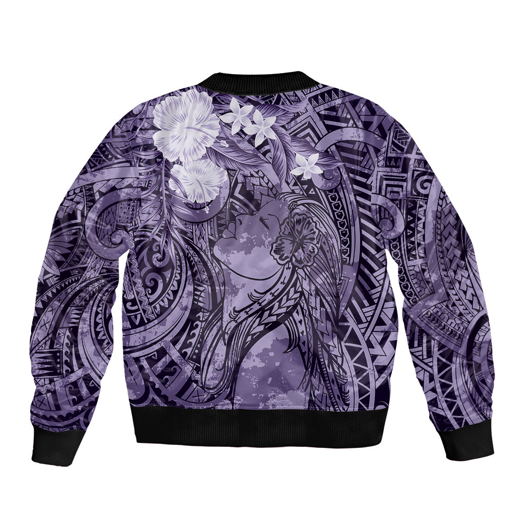 Pacific Beauty Girl Sleeve Zip Bomber Jacket Violet Polyneisan Tribal Vintage Motif LT9 - Polynesian Pride
