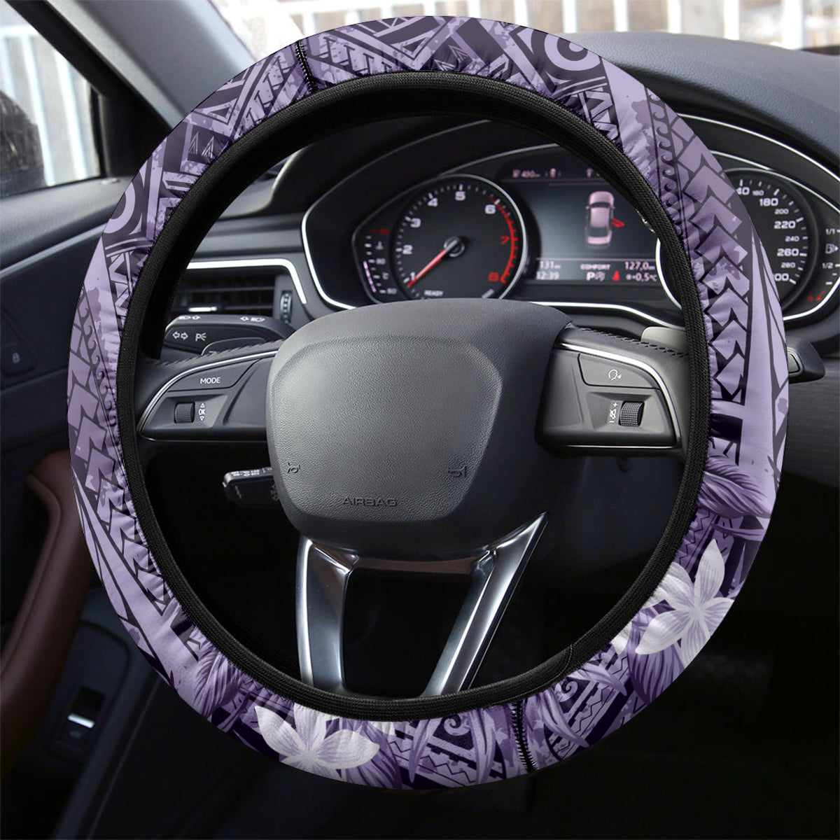 Pacific Beauty Girl Steering Wheel Cover Violet Polyneisan Tribal Vintage Motif LT9 - Polynesian Pride