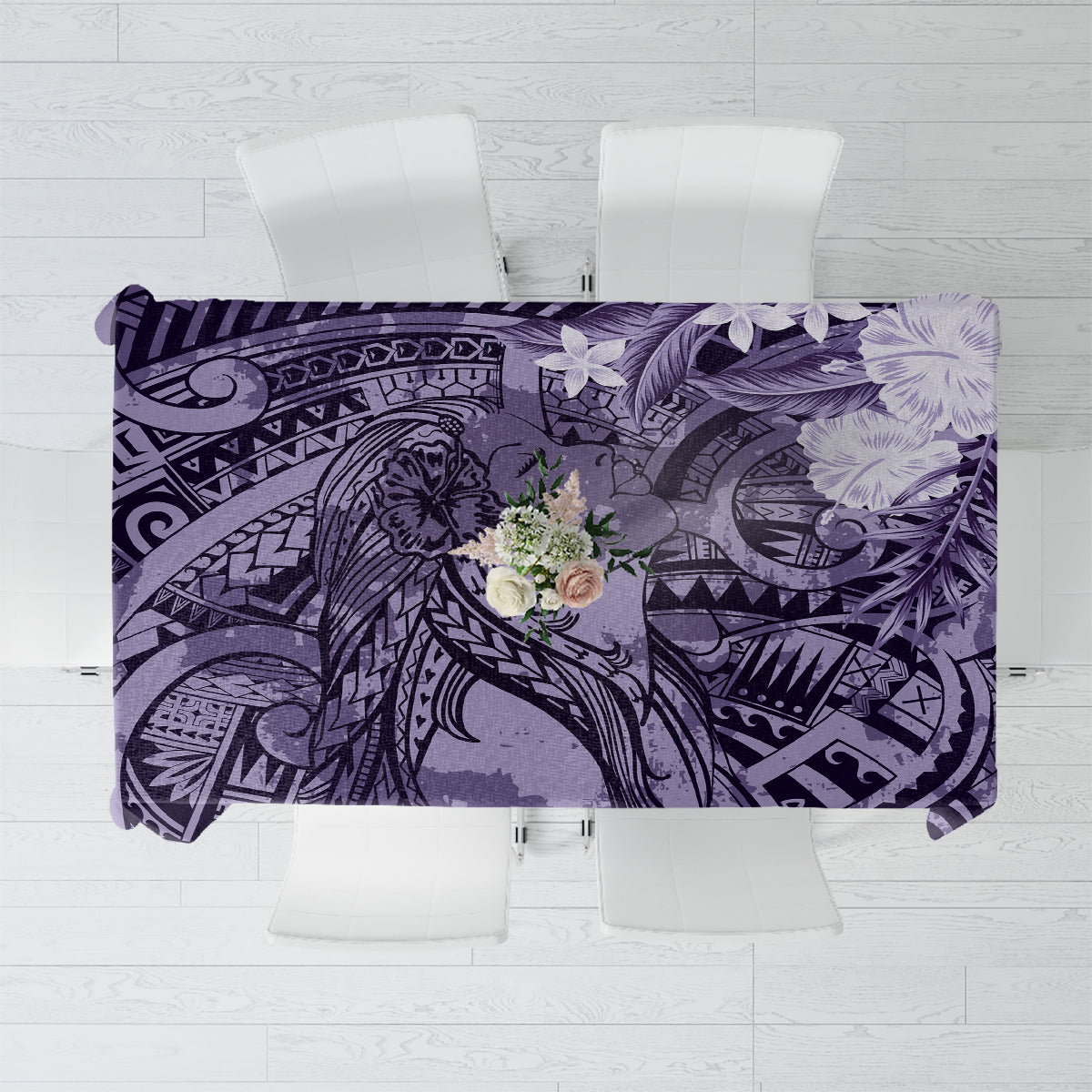 Pacific Beauty Girl Tablecloth Violet Polyneisan Tribal Vintage Motif LT9 Violet - Polynesian Pride