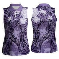 Pacific Beauty Girl Women Sleeveless Polo Shirt Violet Polyneisan Tribal Vintage Motif