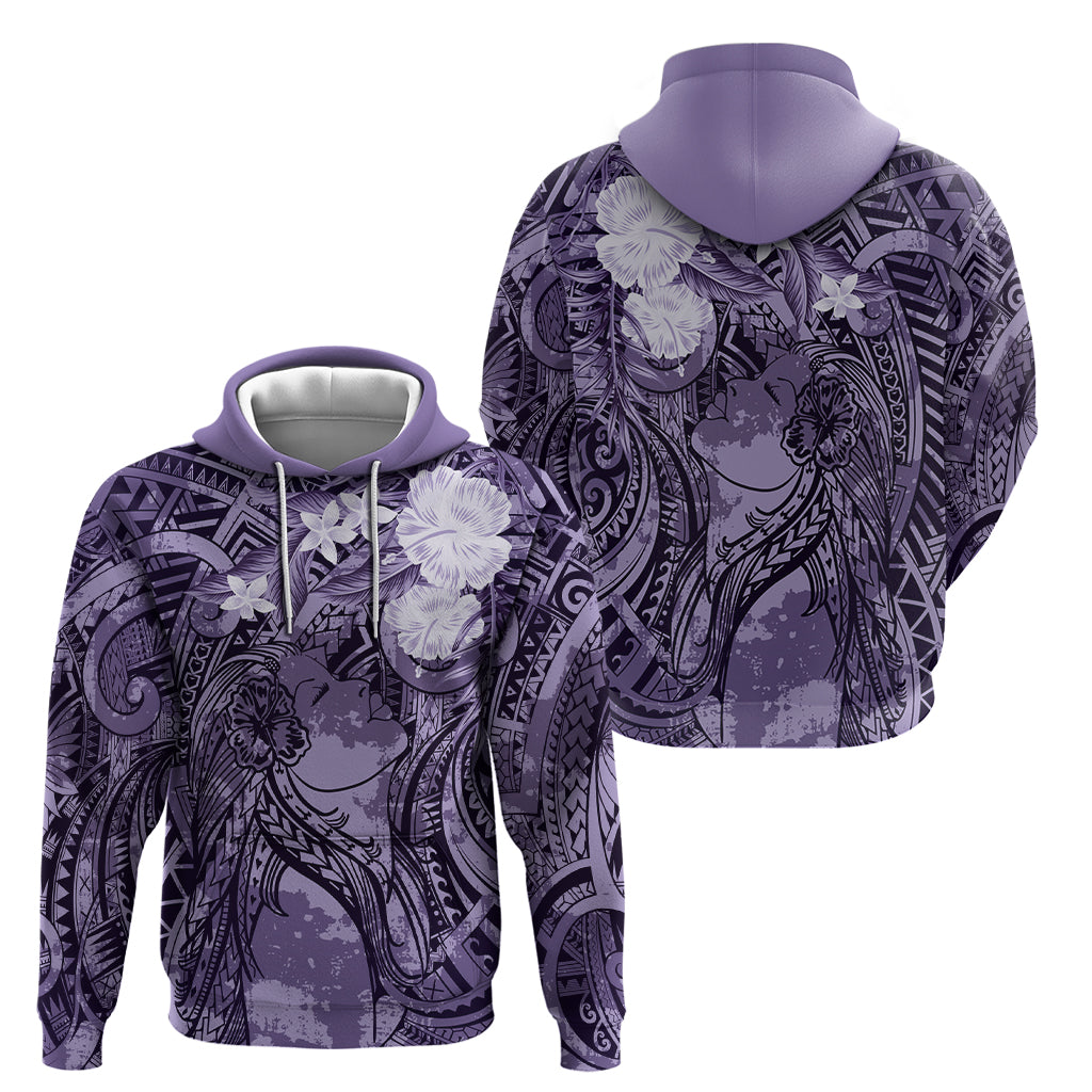 Pacific Beauty Girl Zip Hoodie Violet Polyneisan Tribal Vintage Motif