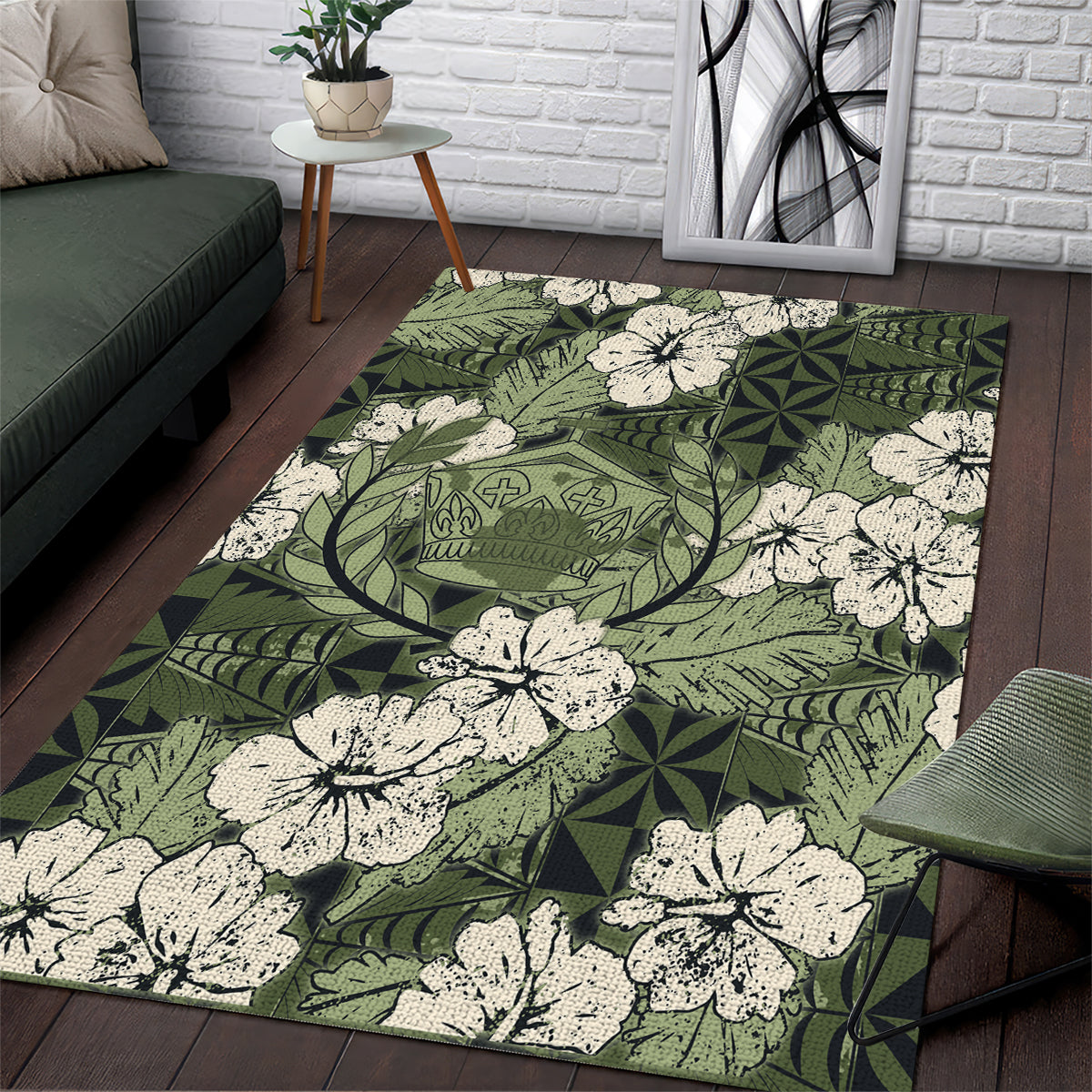 Tongan Kupesi Ngatu Hibiscus Vintage Motif Area Rug