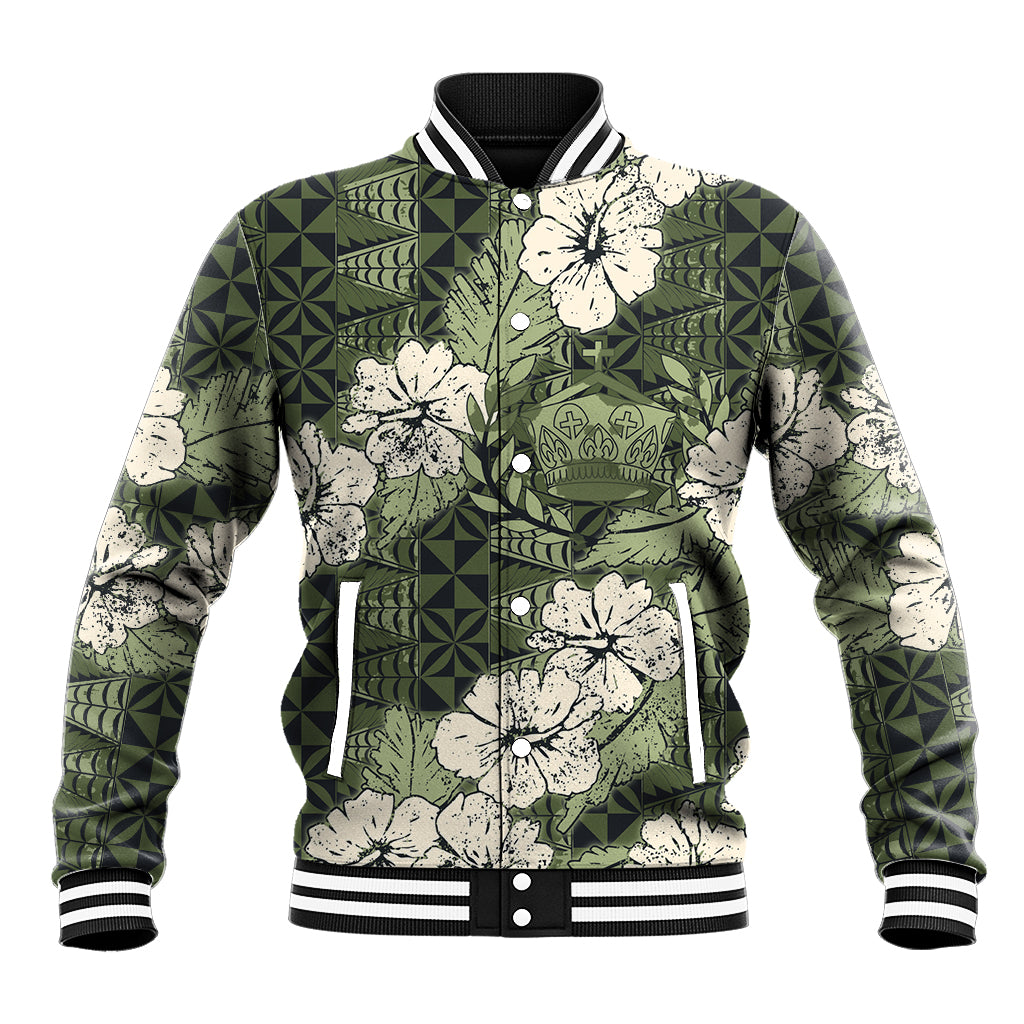 Tongan Kupesi Ngatu Hibiscus Vintage Motif Baseball Jacket LT9 Unisex Green - Polynesian Pride