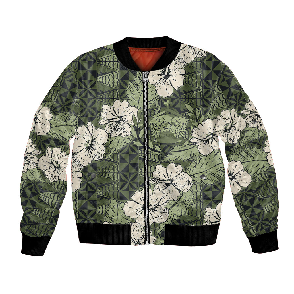 Tongan Kupesi Ngatu Hibiscus Vintage Motif Bomber Jacket LT9 Unisex Green - Polynesian Pride