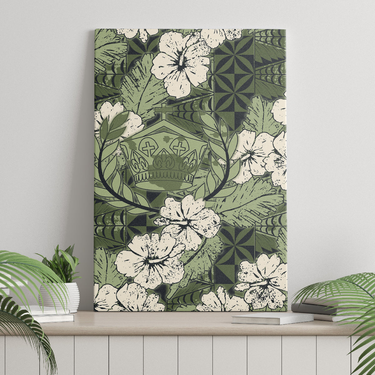 Tongan Kupesi Ngatu Hibiscus Vintage Motif Canvas Wall Art LT9 - Polynesian Pride