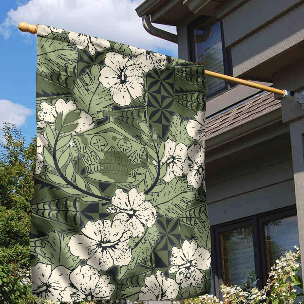 Tongan Kupesi Ngatu Hibiscus Vintage Motif Garden Flag LT9 - Polynesian Pride