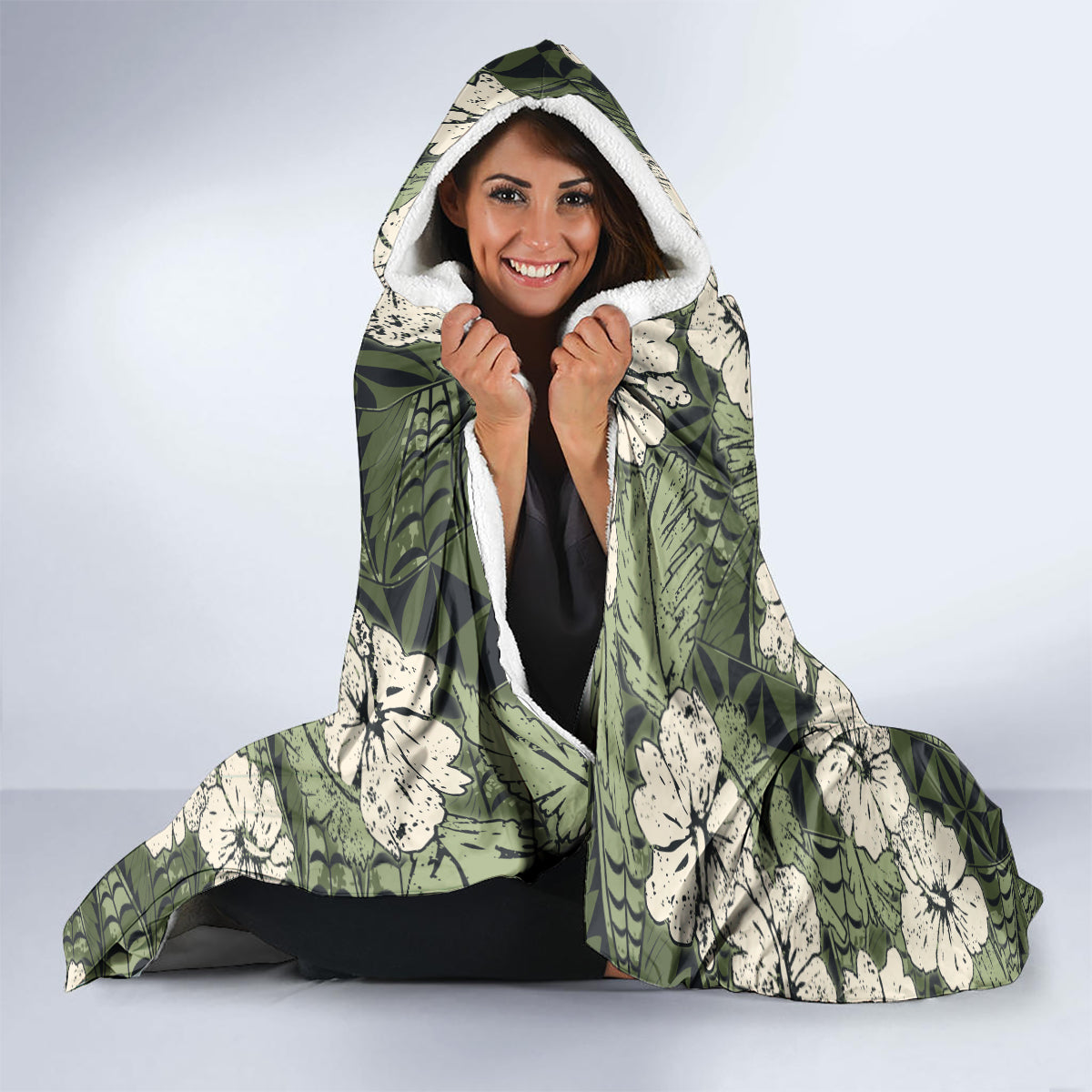Tongan Kupesi Ngatu Hibiscus Vintage Motif Hooded Blanket LT9 - Polynesian Pride