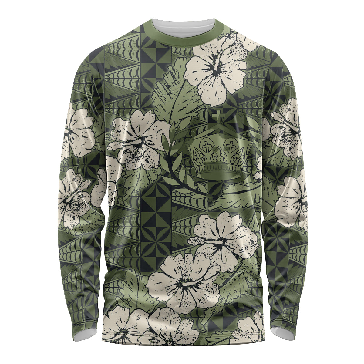 Tongan Kupesi Ngatu Hibiscus Vintage Motif Long Sleeve Shirt