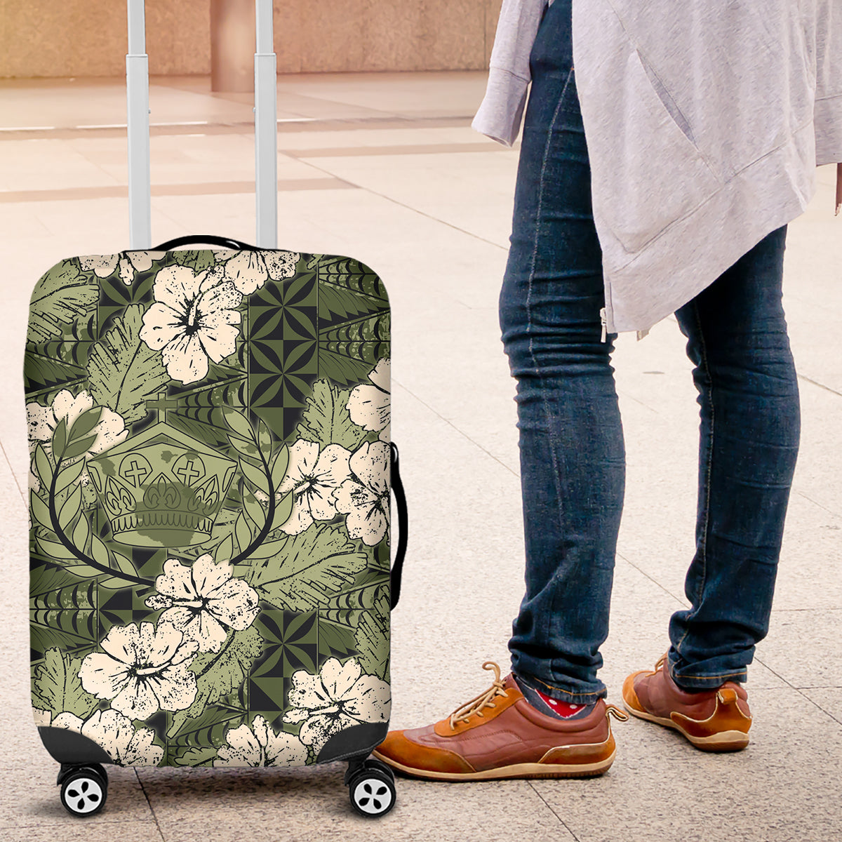 Tongan Kupesi Ngatu Hibiscus Vintage Motif Luggage Cover