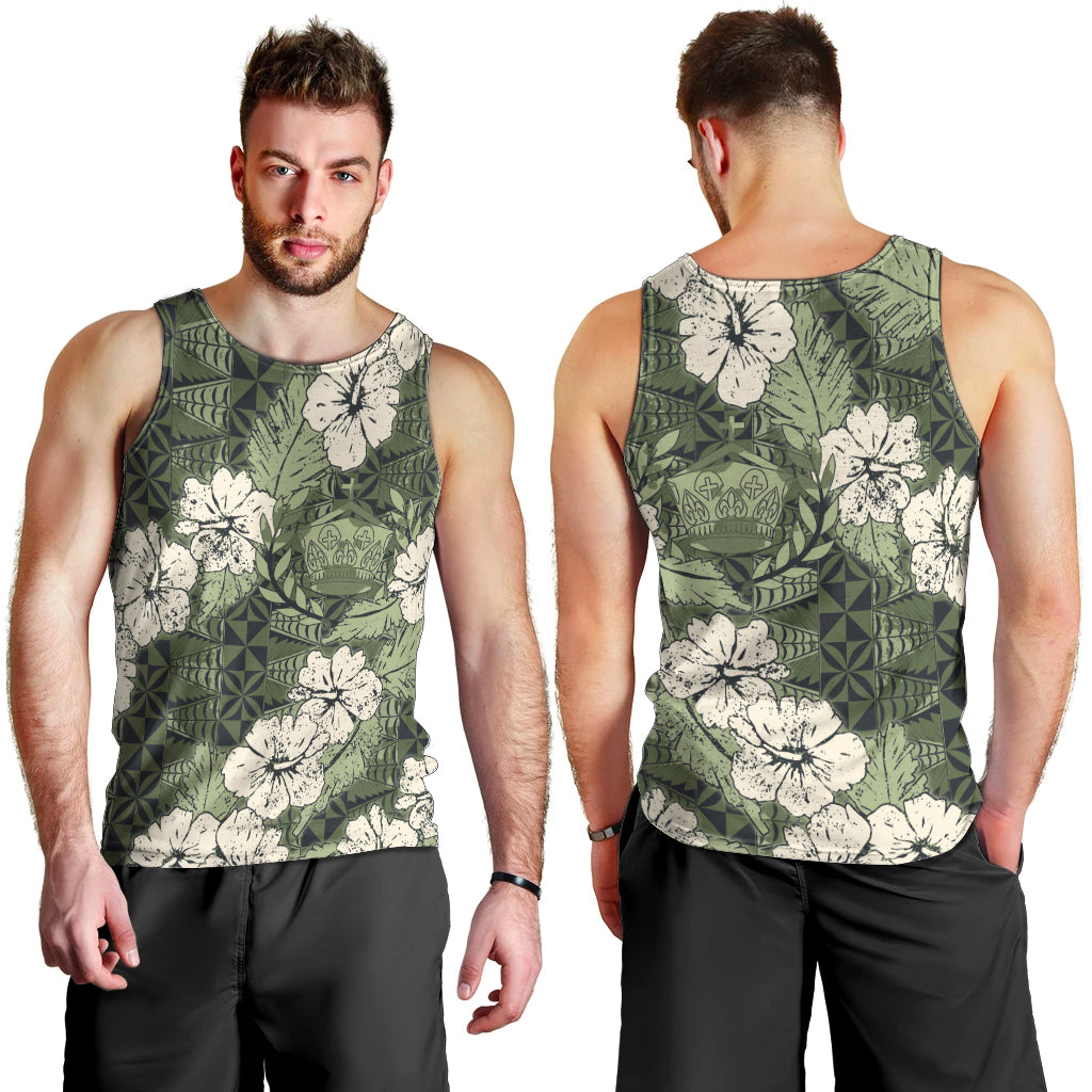 Tongan Kupesi Ngatu Hibiscus Vintage Motif Men Tank Top LT9 - Polynesian Pride