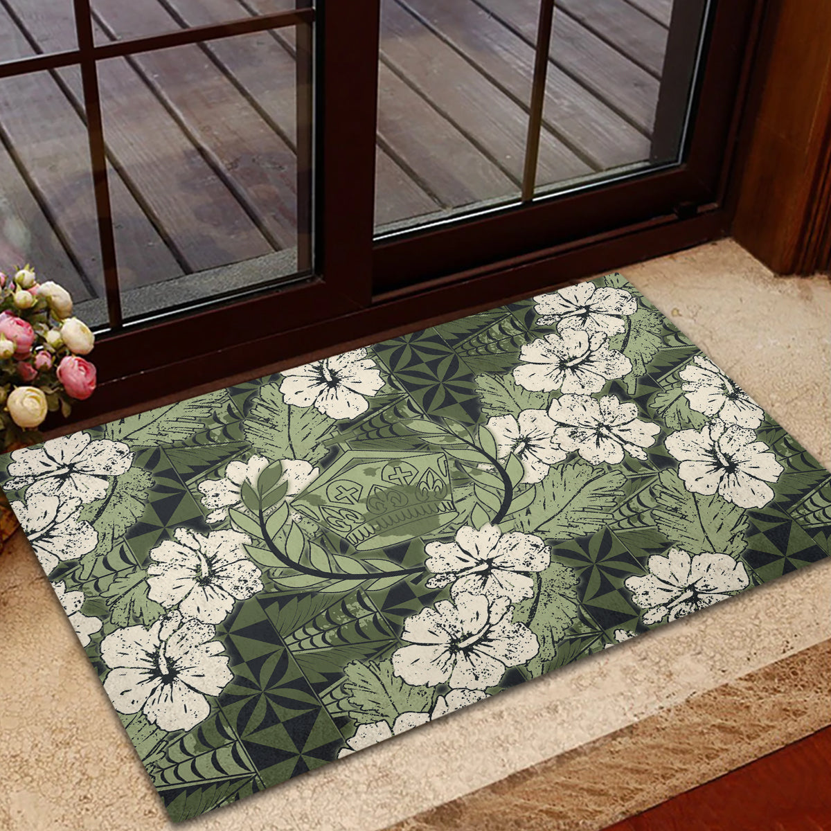 Tongan Kupesi Ngatu Hibiscus Vintage Motif Rubber Doormat LT9 - Polynesian Pride