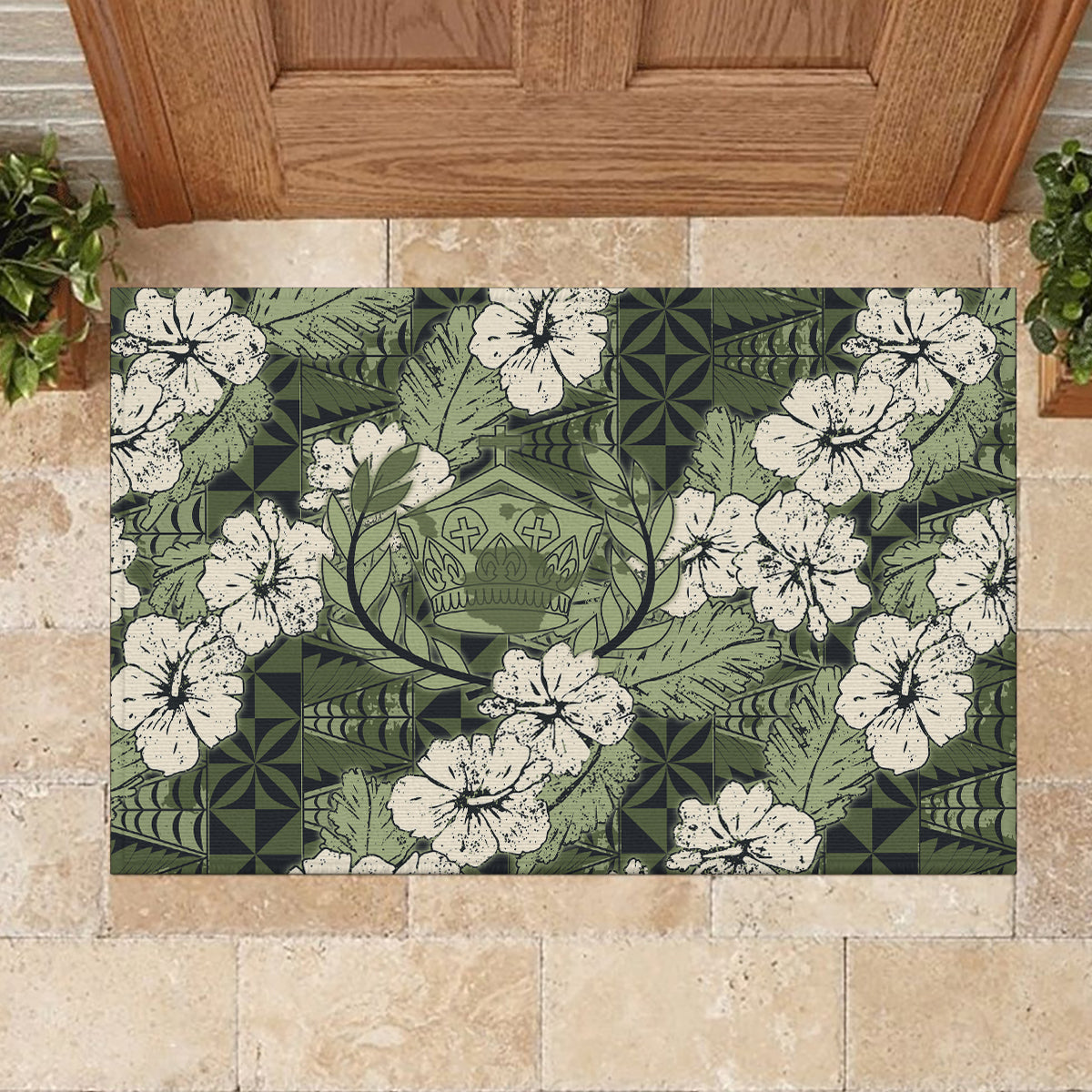 Tongan Kupesi Ngatu Hibiscus Vintage Motif Rubber Doormat LT9 - Polynesian Pride