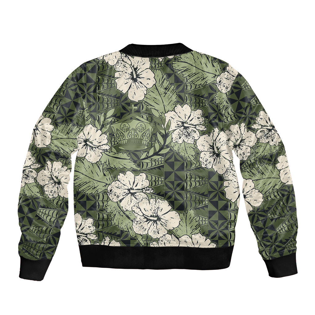 Tongan Kupesi Ngatu Hibiscus Vintage Motif Sleeve Zip Bomber Jacket LT9 - Polynesian Pride