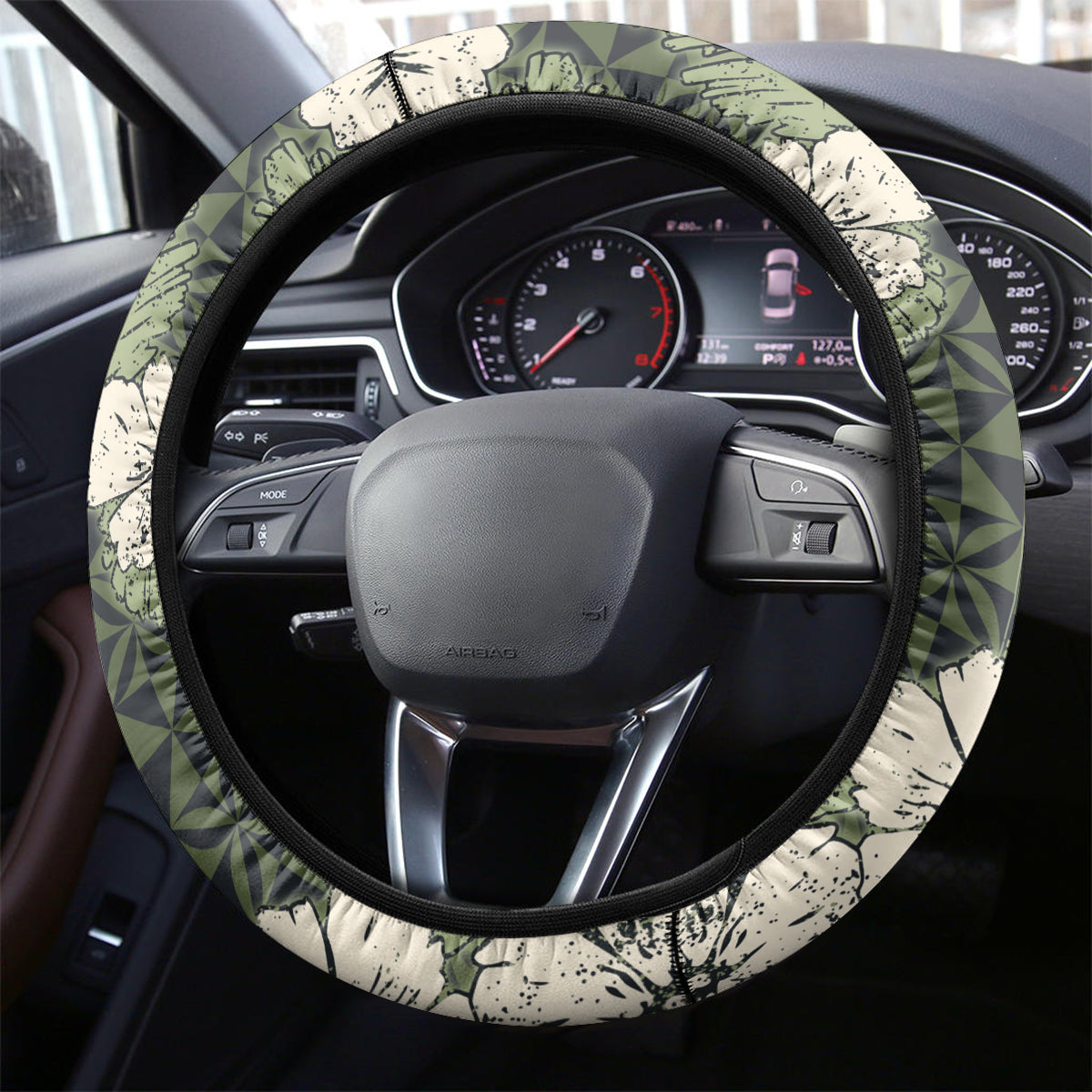 Tongan Kupesi Ngatu Hibiscus Vintage Motif Steering Wheel Cover LT9 - Polynesian Pride