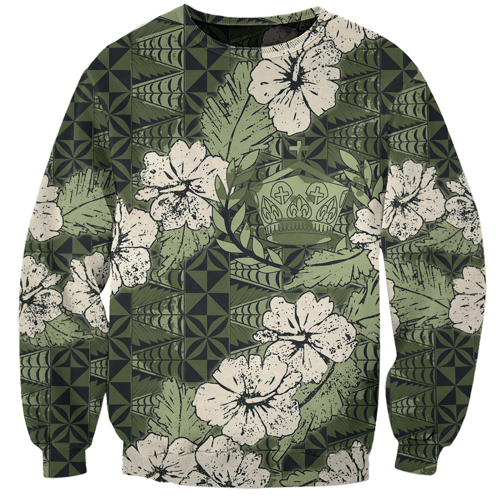 Tongan Kupesi Ngatu Hibiscus Vintage Motif Sweatshirt LT9 Unisex Green - Polynesian Pride