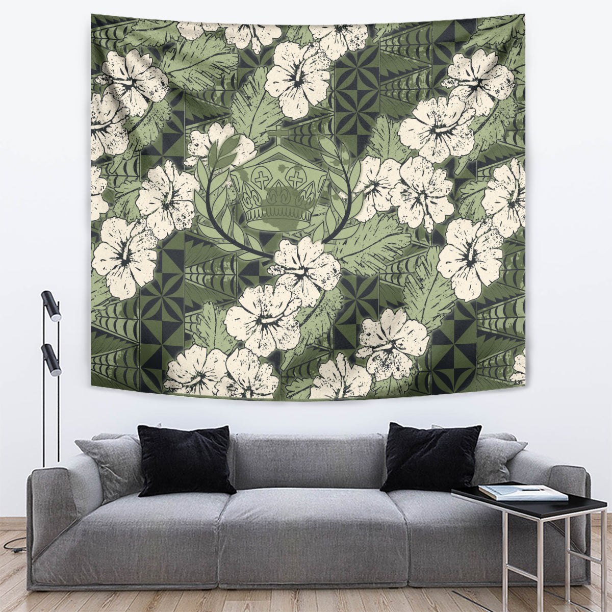 Tongan Kupesi Ngatu Hibiscus Vintage Motif Tapestry