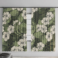 Tongan Kupesi Ngatu Hibiscus Vintage Motif Window Curtain LT9 With Hooks Green - Polynesian Pride