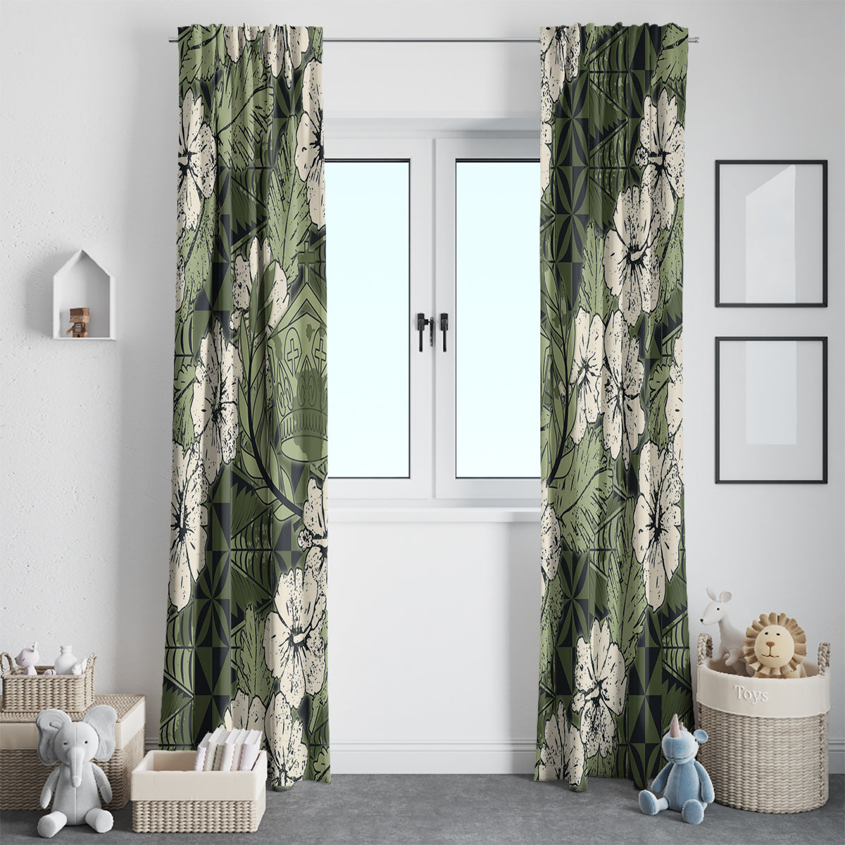 Tongan Kupesi Ngatu Hibiscus Vintage Motif Window Curtain LT9 - Polynesian Pride