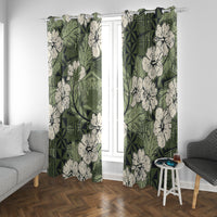 Tongan Kupesi Ngatu Hibiscus Vintage Motif Window Curtain LT9 With Grommets Green - Polynesian Pride