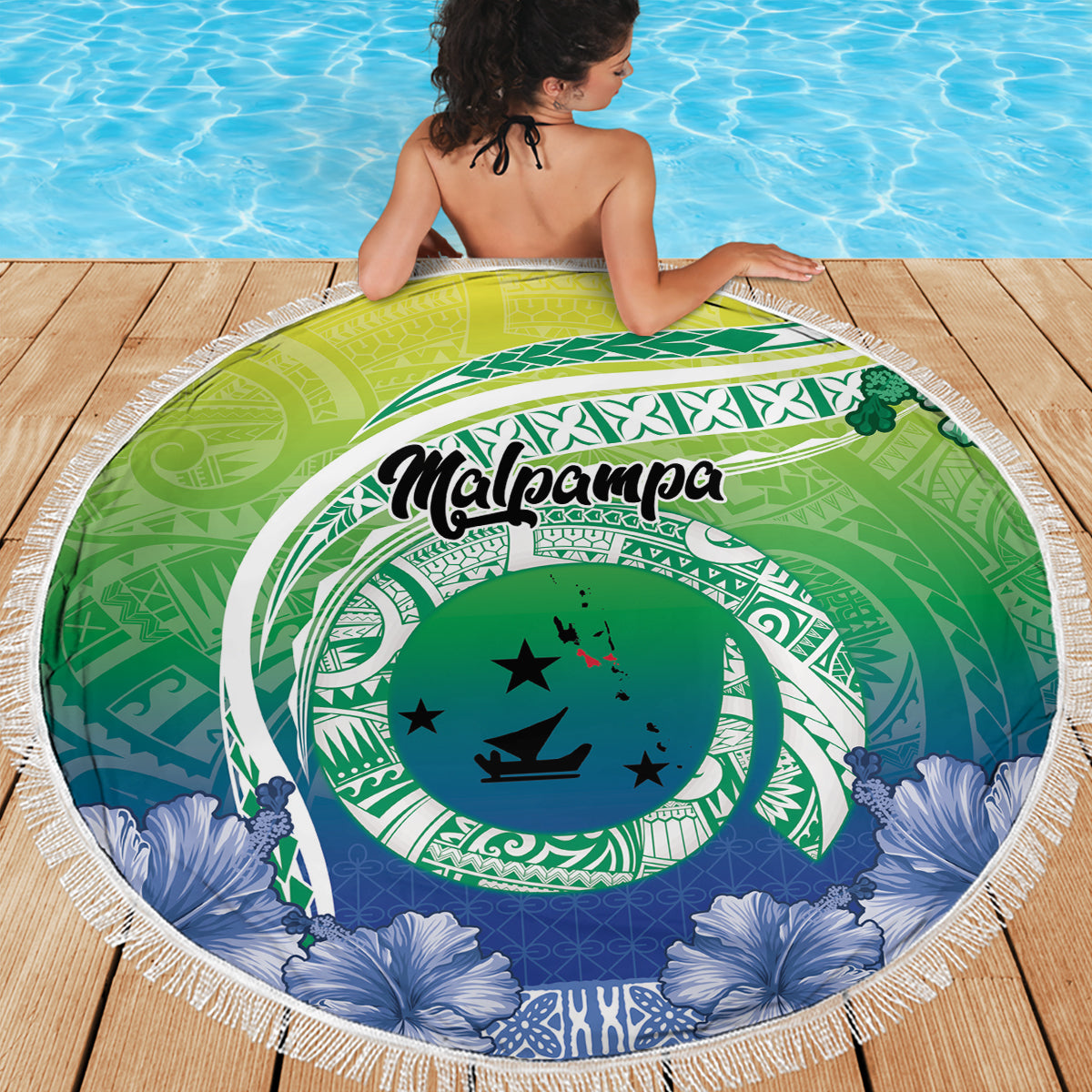 Malpampa Vanuatu Beach Blanket Hibiscus Sand Drawing with Pacific Pattern LT9 - Polynesian Pride