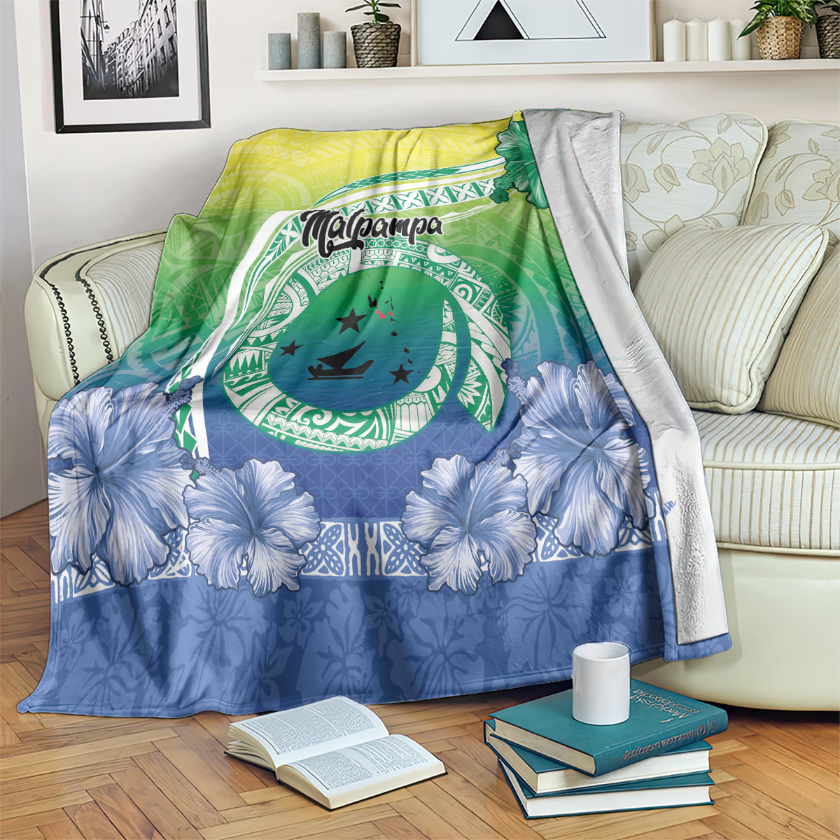 Malpampa Vanuatu Blanket Hibiscus Sand Drawing with Pacific Pattern LT9 Green Art - Polynesian Pride