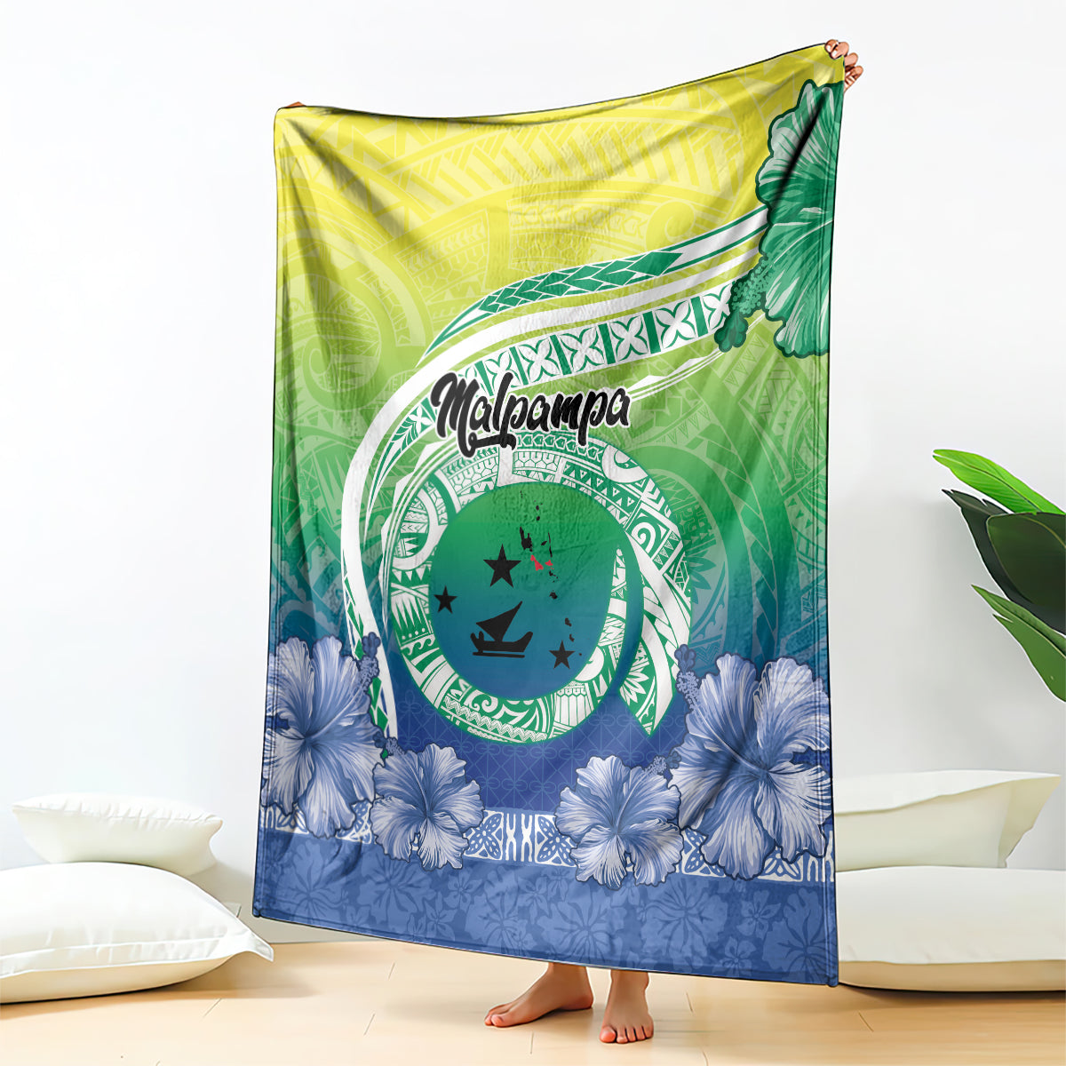 Malpampa Vanuatu Blanket Hibiscus Sand Drawing with Pacific Pattern LT9 - Polynesian Pride